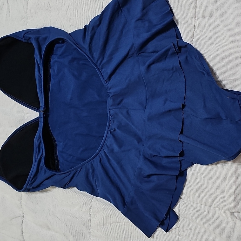 L Blue Ralph Lauren 1 Piece Swim Suit Dress Ruffle VTG - Picture 4 of 5